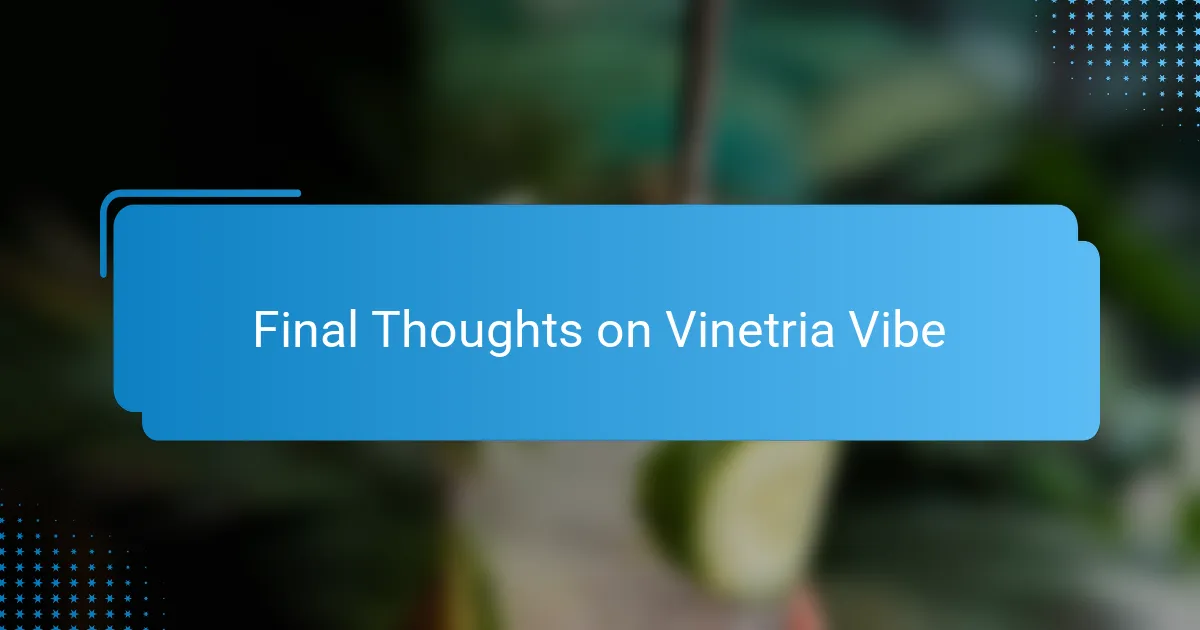 Final Thoughts on Vinetria Vibe